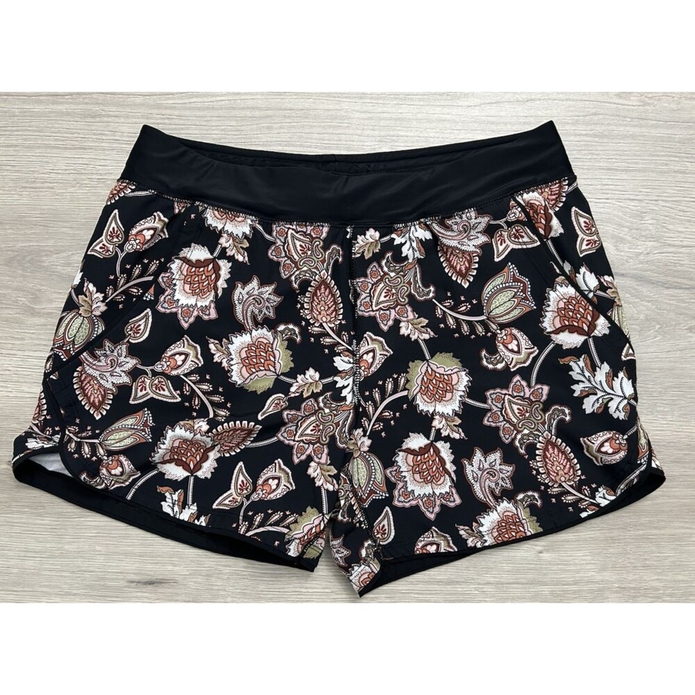 Lands' End Womens Swim Shorts Brown black Floral Pockets Size 14 vacation
